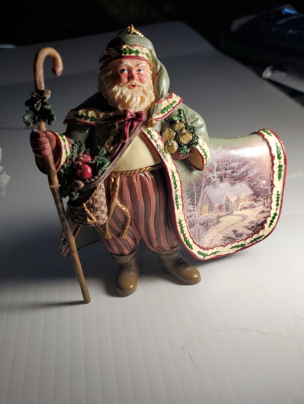 Thomas Kinkade Green and Pink Holiday Santa Figurine Ornament